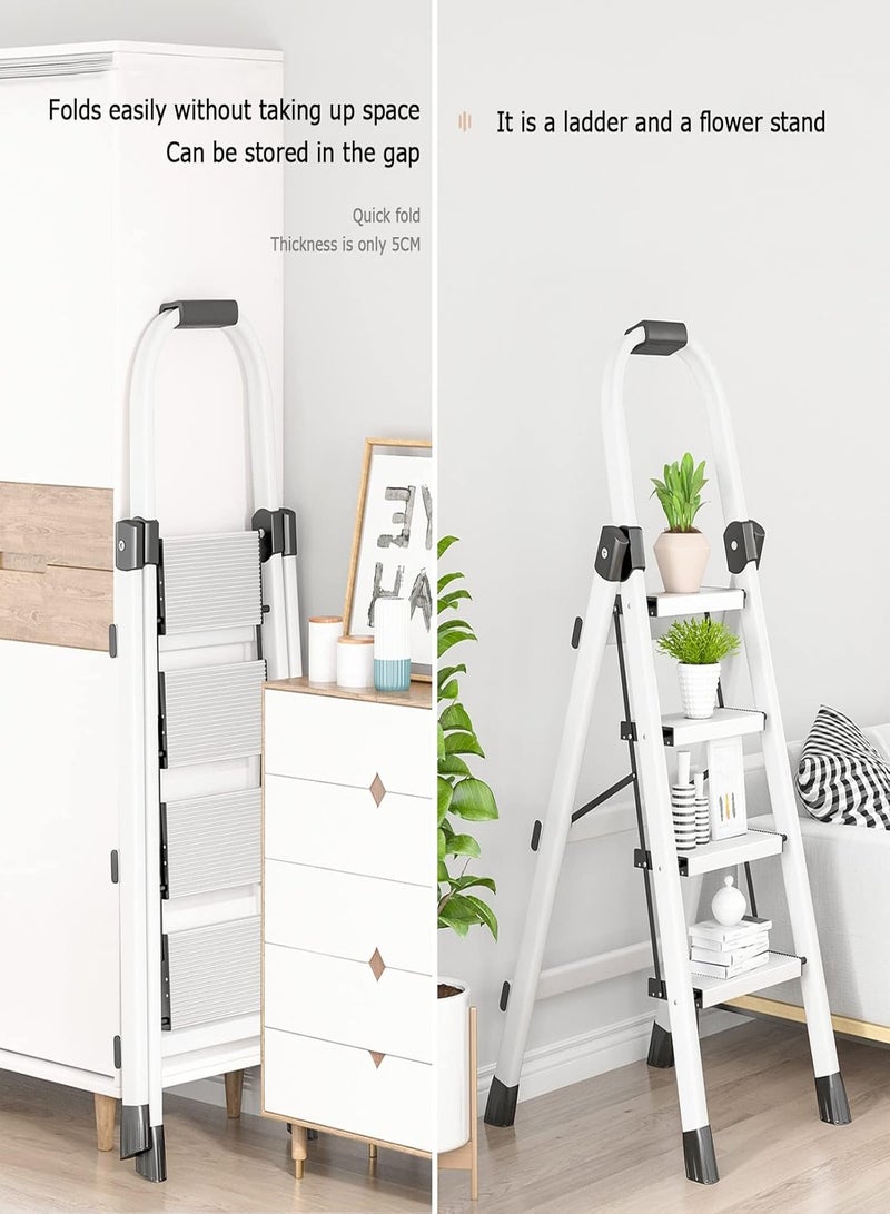 CUBEXELL Foldable Ladder 4 Steps,Home Ladder Folding Step Stool with Wide Anti-Slip Pedal Durable Aluminum Alloy Frame Adults Folding Sturdy Steel Ladder for Home Kitchen Garden Office - Image 2