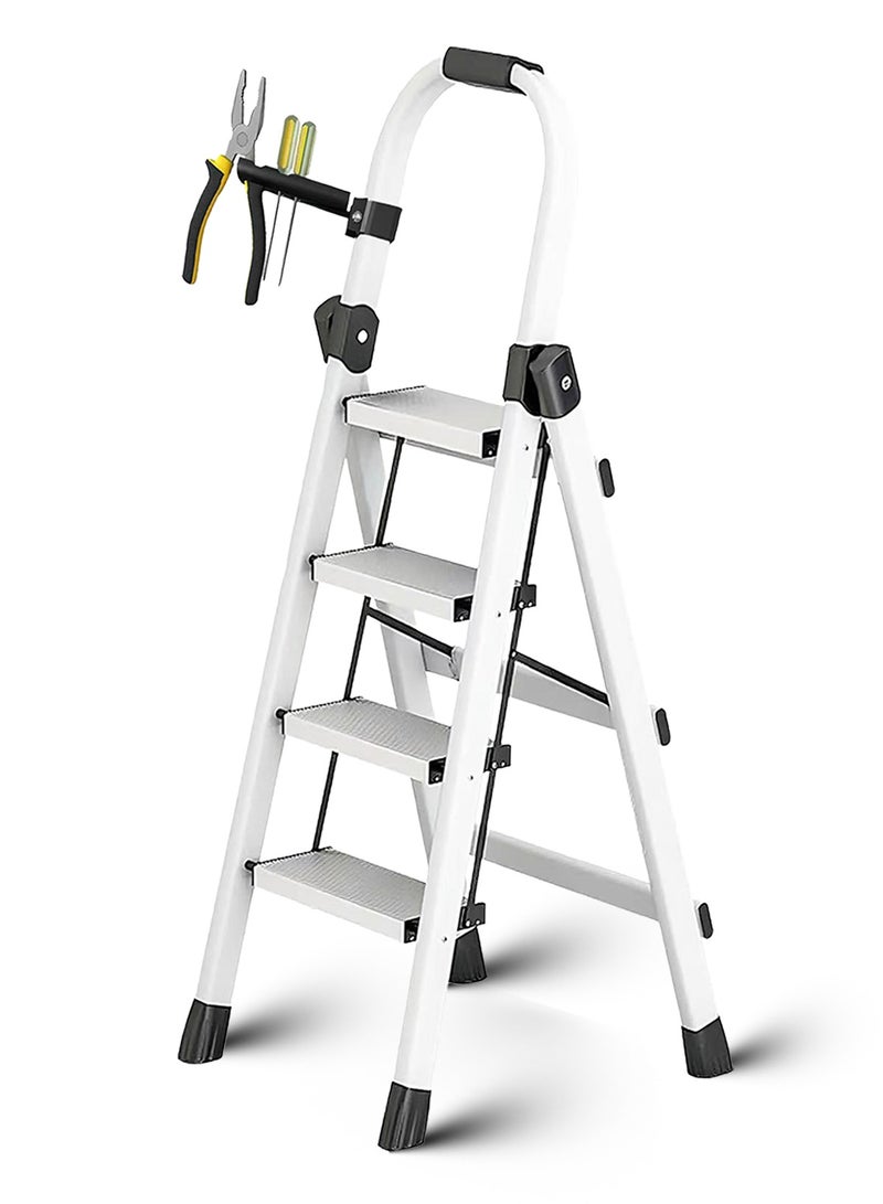 CUBEXELL Foldable Ladder 4 Steps,Home Ladder Folding Step Stool with Wide Anti-Slip Pedal Durable Aluminum Alloy Frame Adults Folding Sturdy Steel Ladder for Home Kitchen Garden Office - Image 1