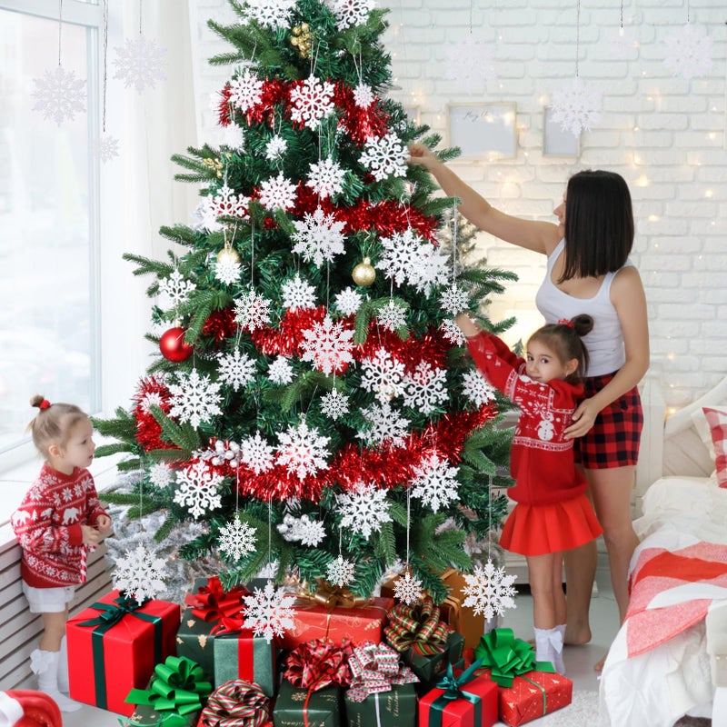 SZUAH Shatterproof White Snowflake Ornaments for Christmas Tree Decor 36 Pack- Sparkling Plastic Hanging Snowflakes for Christmas Decorations - Image 2