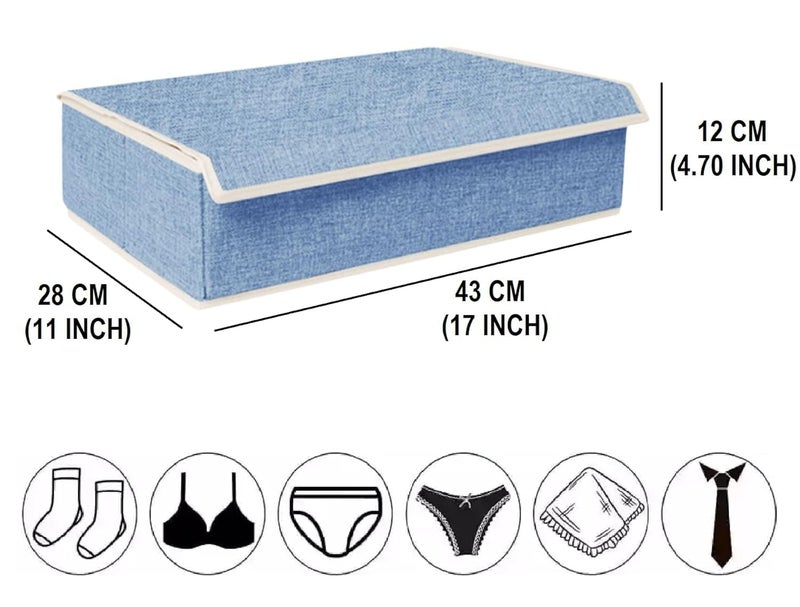 PRAMANTA PRAMANTA Undergarments Storage Box with Lid Wardrobe Drawer Divider Organizer Collapsible Closet Storage for Innerwear Bra Panty Socks Tie Scarf 1Pcs Plain Light Blue  - Image 2