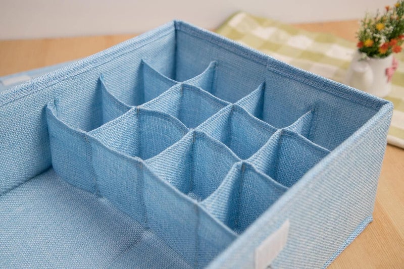 PRAMANTA PRAMANTA Undergarments Storage Box with Lid Wardrobe Drawer Divider Organizer Collapsible Closet Storage for Innerwear Bra Panty Socks Tie Scarf 1Pcs Plain Light Blue  - Image 5