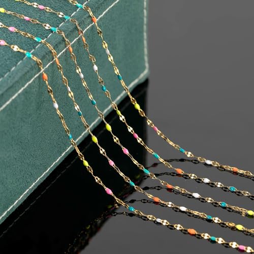 UMAOKANG 16.4ft/5m Gold Plated Stainless Steel Chains Bulk Mixed Color Enamel Bead Chain Spool for Jewelry Making with Jump Rings and Lobster Clasps - Image 4