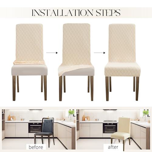 MOSAYT 100% Waterproof Dining Room Chair Covers Set of 4, Super Fit Stretch Jacquard Parson Chairs Slipcovers Removable Washable Chair Seat Protectors for Home, Kitchen, Banquet (Beige) - Image 5