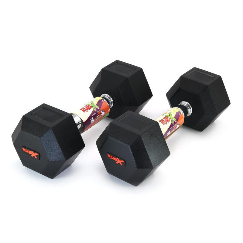 RUBX Rubber Coated Professional Exercise Hex Dumbbells (Pack of Two) 12.5 Kg x 2pc (Total = 25 kg) - Image 1