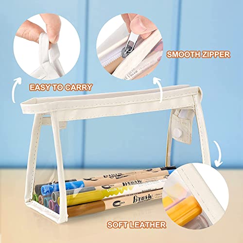 AQBAH Pencil Case Polyurethane Large Capacity Big Pencil Pouch for Girls & Boys, Transparent Pen Bag Organizer for School, Multi-Purpose Stationary (2, White - Black) - Image 5