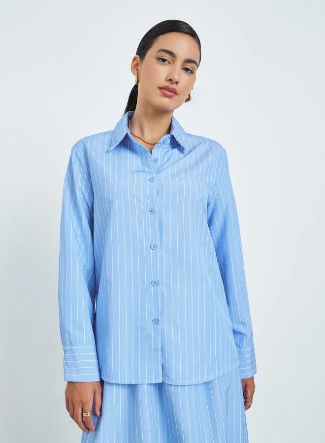 Styli Striped Long Sleeve Shirt and A-Line Maxi Skirt Co-Ords