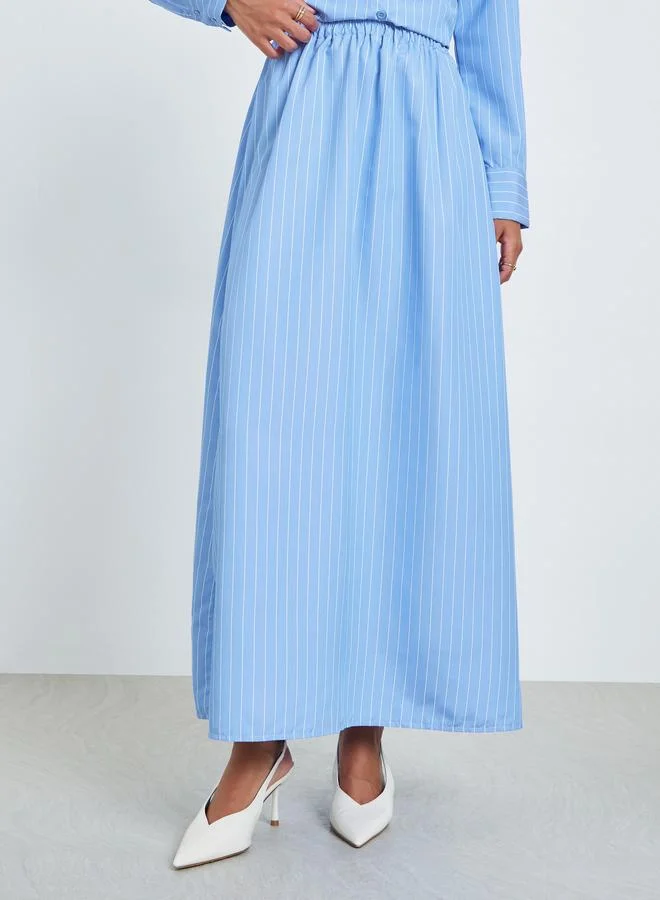 Styli  Striped Long Sleeve Shirt and A-Line Maxi Skirt Co-Ords for Women | Best Price UAE