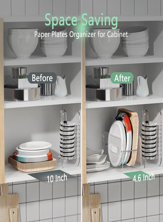 TOWARDFUN Paper Plate Dispenser for Round/Square 7-12 Inch Paper Plates, Space-Saving Plastic, Foam and Paper Plate Holder, Acrylic Paper Plate Organizer for Countertop, Cabinet, Shelf or Outdoor Use - Image 2