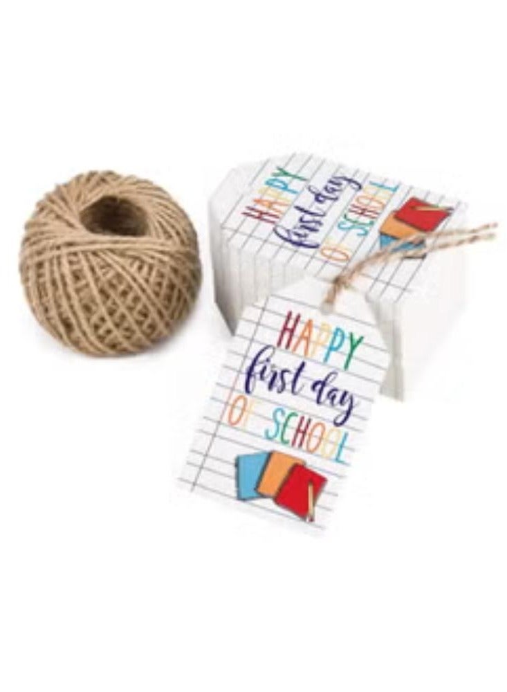 Back to School Gift Tags with String - 100PCS First Day of School Gift Tag, Teacher Printable Paper Tags with 100 Feet Natural Jute Twine