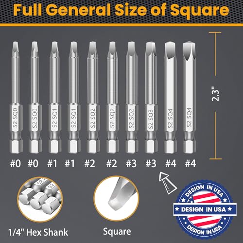 MulWark Robertson Square Allen Wrench Drill Bits Set 10PC Screwdriver Bit Set, 2.3" Long 1/4" Diameter Quick Release Shank Magnetic Square Drive Bit Set for Assembling Furniture - Image 2