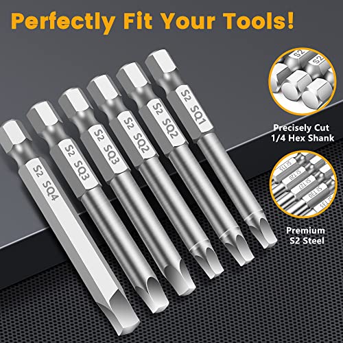 MulWark Robertson Square Allen Wrench Drill Bits Set 10PC Screwdriver Bit Set, 2.3" Long 1/4" Diameter Quick Release Shank Magnetic Square Drive Bit Set for Assembling Furniture - Image 5