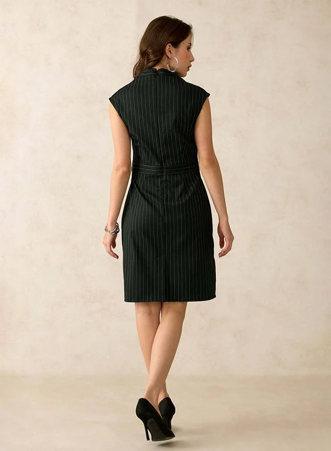 Virgio Viscose Stretch Striped V-Neck Dress