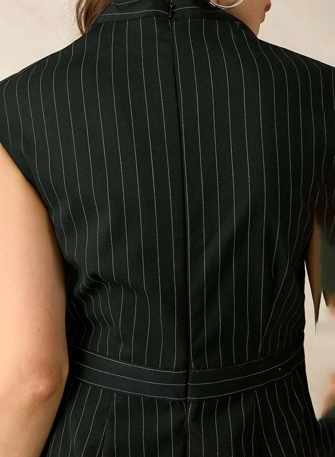 Virgio Viscose Stretch Striped V-Neck Dress