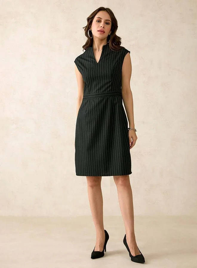فيرجيو Viscose Stretch Striped V-Neck Dress