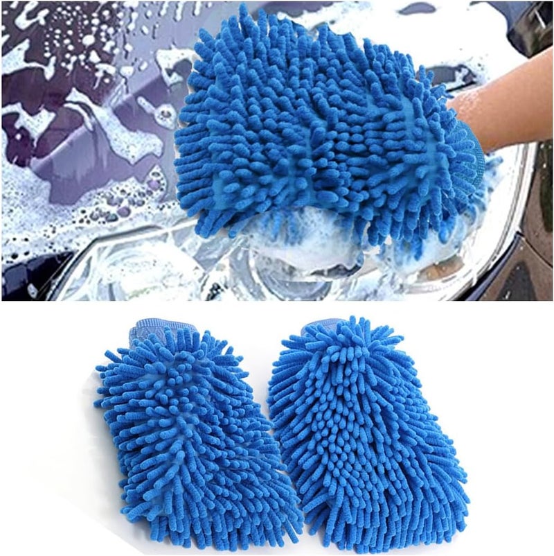 JNNJ 2 Pack Microfiber Car Wash, Car Wash Mitt Microfiber Wash Gloves, Anti-Streak & Anti-Scratch Car Cleaning Mitt, Soft Absorbent and Scratch-Free Cleaning Gloves for Auto, Motorcycle(Blue) - Image 1