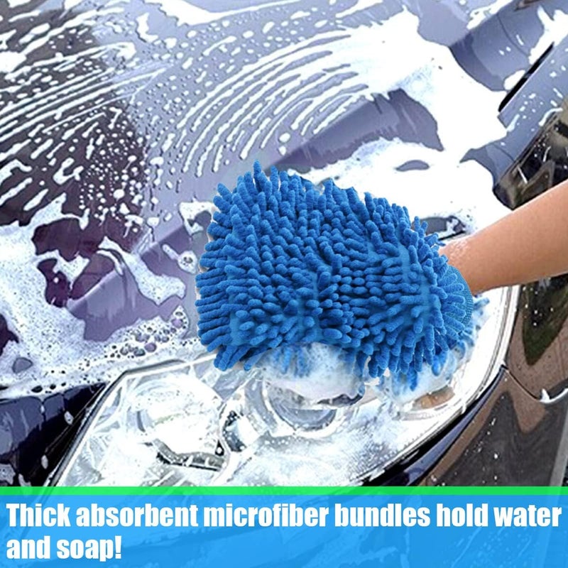 JNNJ 2 Pack Microfiber Car Wash, Car Wash Mitt Microfiber Wash Gloves, Anti-Streak & Anti-Scratch Car Cleaning Mitt, Soft Absorbent and Scratch-Free Cleaning Gloves for Auto, Motorcycle(Blue) - Image 3