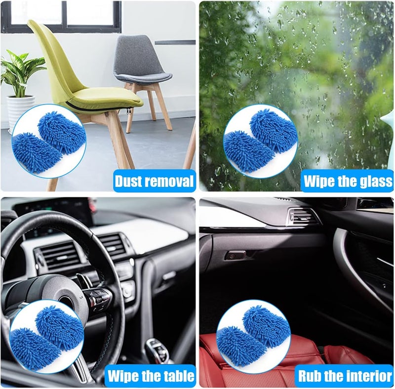 JNNJ 2 Pack Microfiber Car Wash, Car Wash Mitt Microfiber Wash Gloves, Anti-Streak & Anti-Scratch Car Cleaning Mitt, Soft Absorbent and Scratch-Free Cleaning Gloves for Auto, Motorcycle(Blue) - Image 2