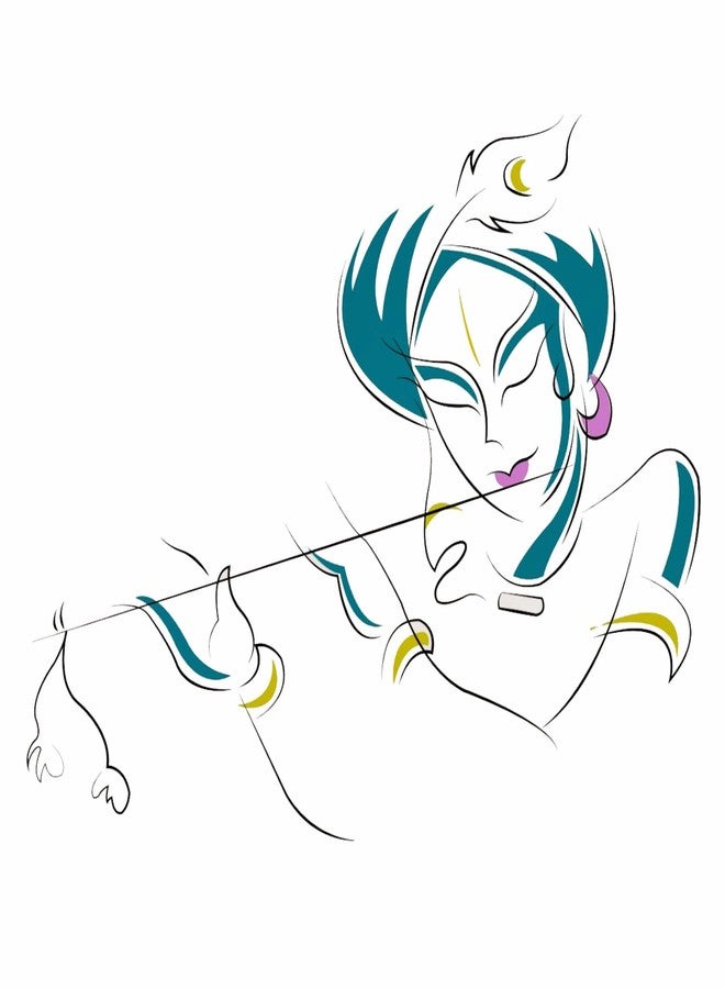 Sticker Yard Lord Krishna Playing Flute Vinyl Wall Sticker for Living Room/Bedroom/Office and All Decorative Wall Stickers Size 66X50CM - Image 1