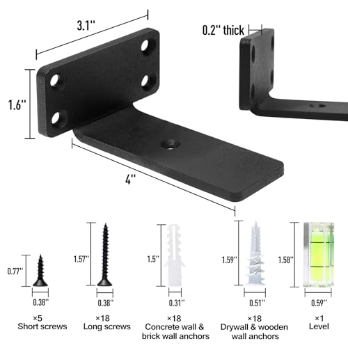 HITOMEN Heavy Duty Floating Shelf Brackets, 4-Inch (1/5'' Thick) Hidden Shelves Hardware, Iron L Brackets, Rustic Industrial Black Metal Wall Shelving Supports, 4 Pack - Image 3