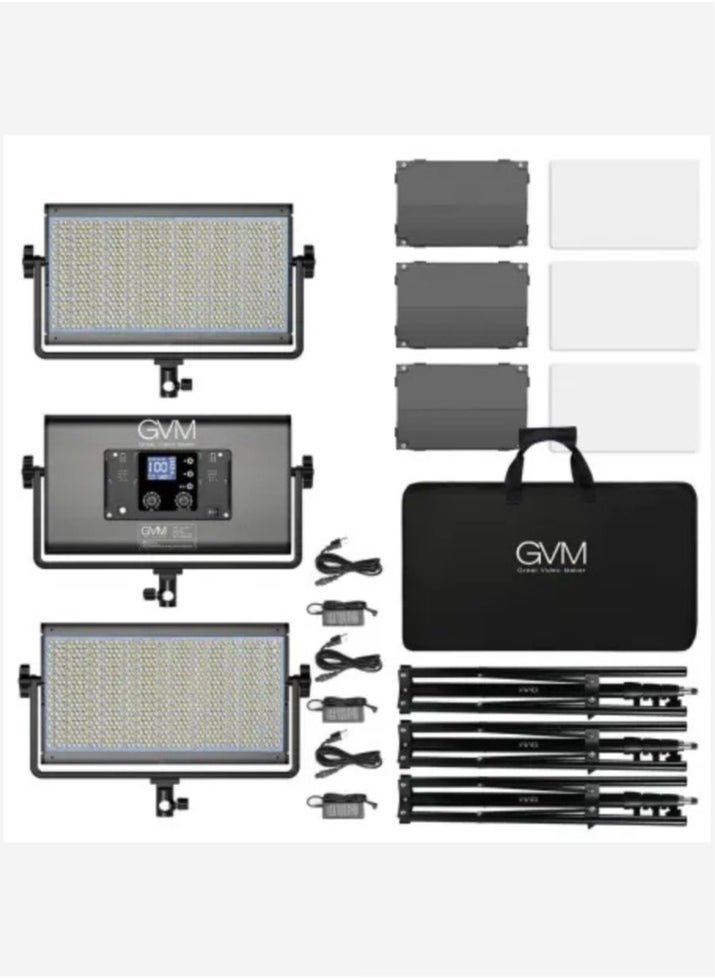 GVM Great Video Maker GVM 1500D-3L RGB LED STUDIO VIDEO LIGHT BI-COLOR SOFT 3-LIGHT PANEL KIT  - Image 3