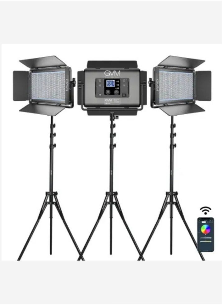 GVM Great Video Maker GVM 1500D-3L RGB LED STUDIO VIDEO LIGHT BI-COLOR SOFT 3-LIGHT PANEL KIT  - Image 2