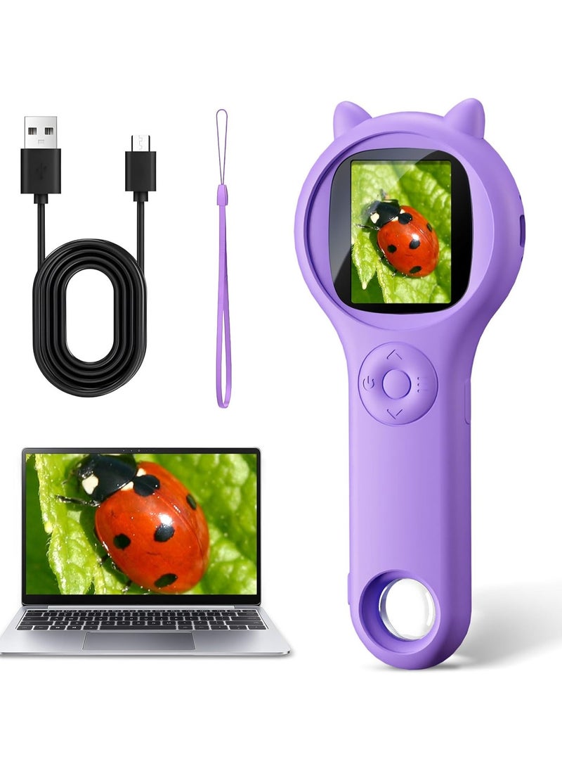 Generic Microscope for Kids Educational Toys Mini Pocket Handheld Digital Microscope for Toddlers Science Kit for Kids Birthday Gifts Toys for Girls Boys 3 4 5 6 7 8 9 10 Year Old(Purple)  - Image 1