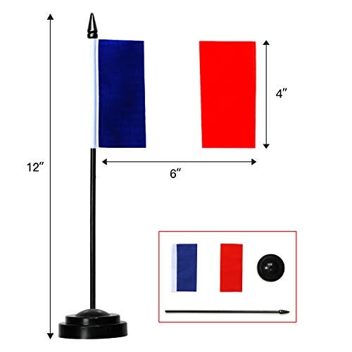 Anley France Deluxe Desk Flag Set - 6 x 4 Inch Miniature French Desktop Flag with 12" Solid Pole - Vivid Color and Fade Resistant - Black Base and Spear Top - Image 5