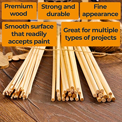 StesoSHOP Wooden Dowel Rods for Craft - 60 pcs Round Wood Dowels 12 inch in Varying Sizes - 1/8, 3/16, 1/4 - Different Rods - Craft Sticks Round Dowels… - Image 2