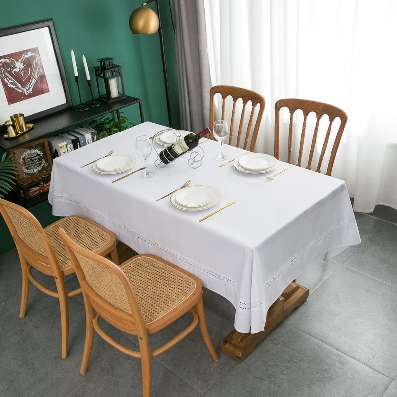 EHouseHome Heavy Duty Fabric Tablecloth with White Lace-Waterproof/Wrinkle Free/Stain Resistant/Oil Proof-for Dining,Indoor&Outdoor,Wedding,Holiday,White,Rectangle 60x120Inch - Image 2