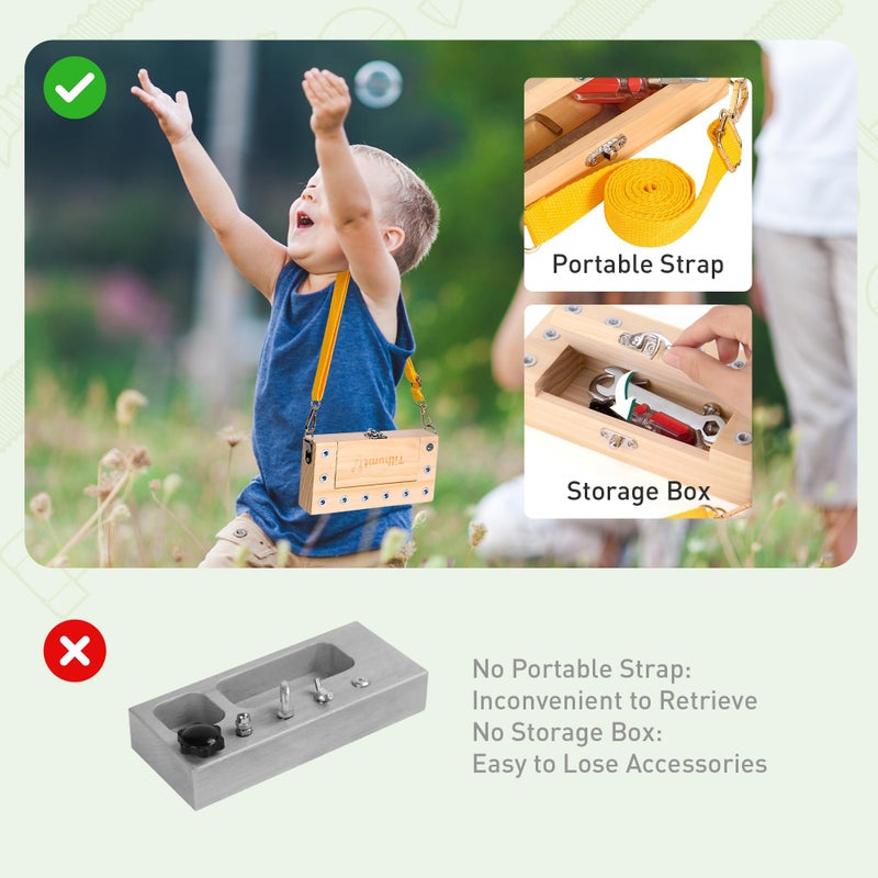 Tilhumt Montessori Screwdriver Board Set - Portable Busy Board Screwdriver Toy Set for 3-5 Toddlers for Travel with Carry Strap & Storage Box, Kids Nut/Bolt Montessori Educational Tools - Image 2