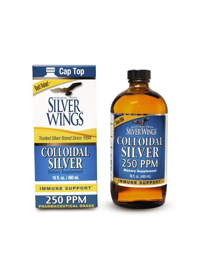 Natural Path Silver Wings Colloidal Silver Liquid - Enhanced Immune Support Supplement - 250ppm (1250mcg) - 16oz - Image 1