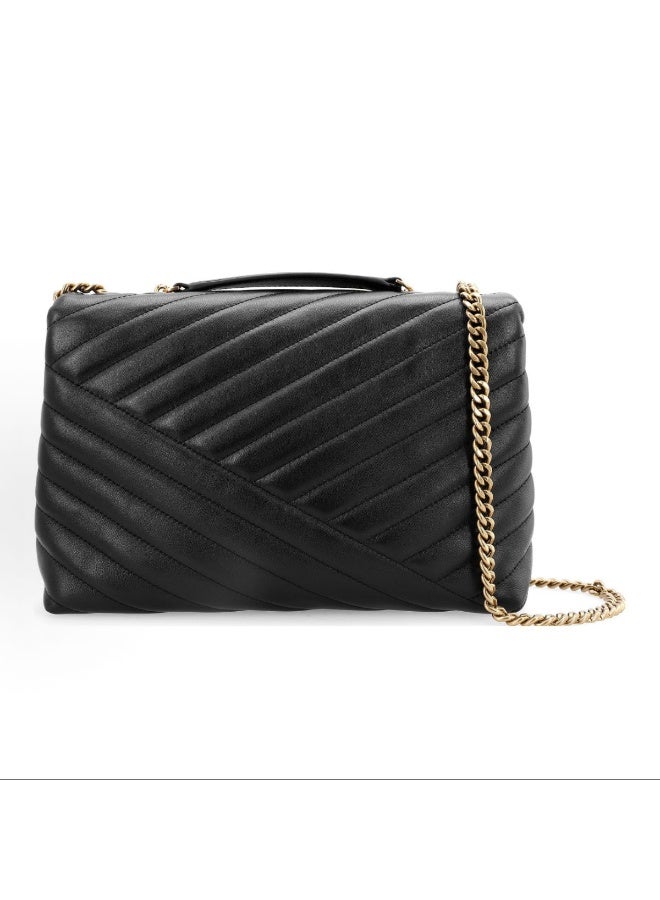Tory Kira Chevron Shoulder Bag- Small-Black - Image 3