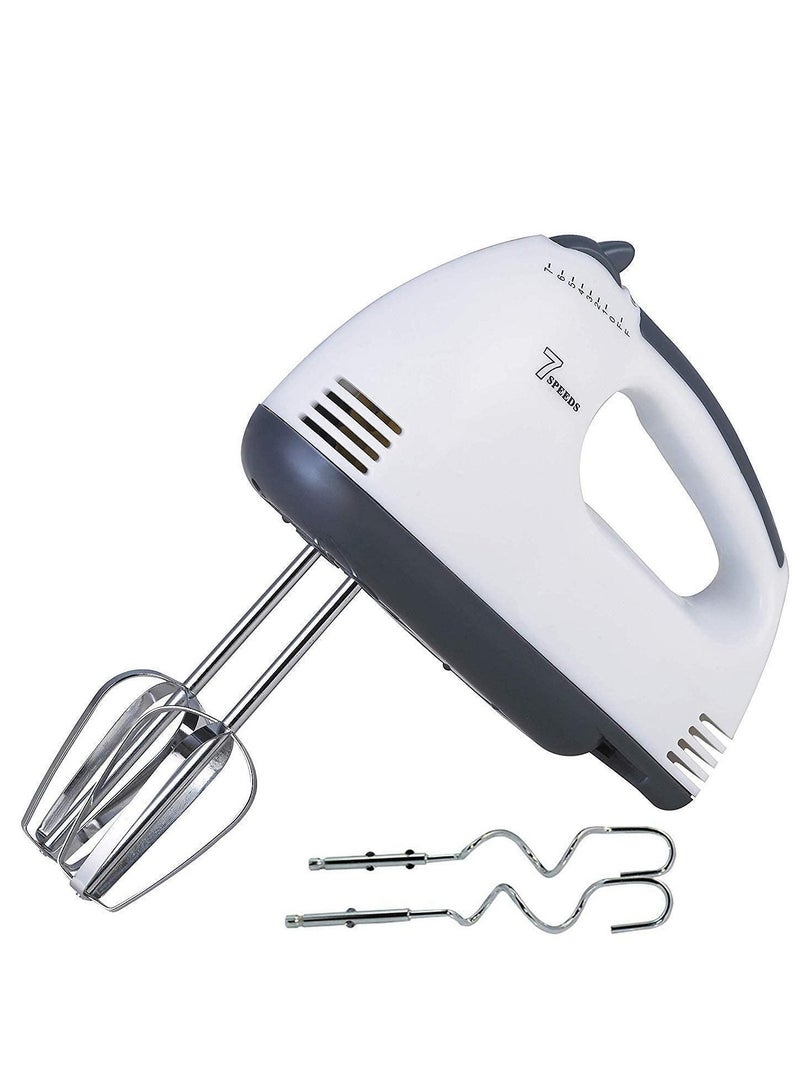 SUKILO Electric Hand Mixer with 7 Speed Settings – Egg Beater, Cream Whipper & Dough Mixer with 2 Stainless Steel Beaters & 2 Dough Hooks – Compact Kitchen Mixer (White) - Image 1