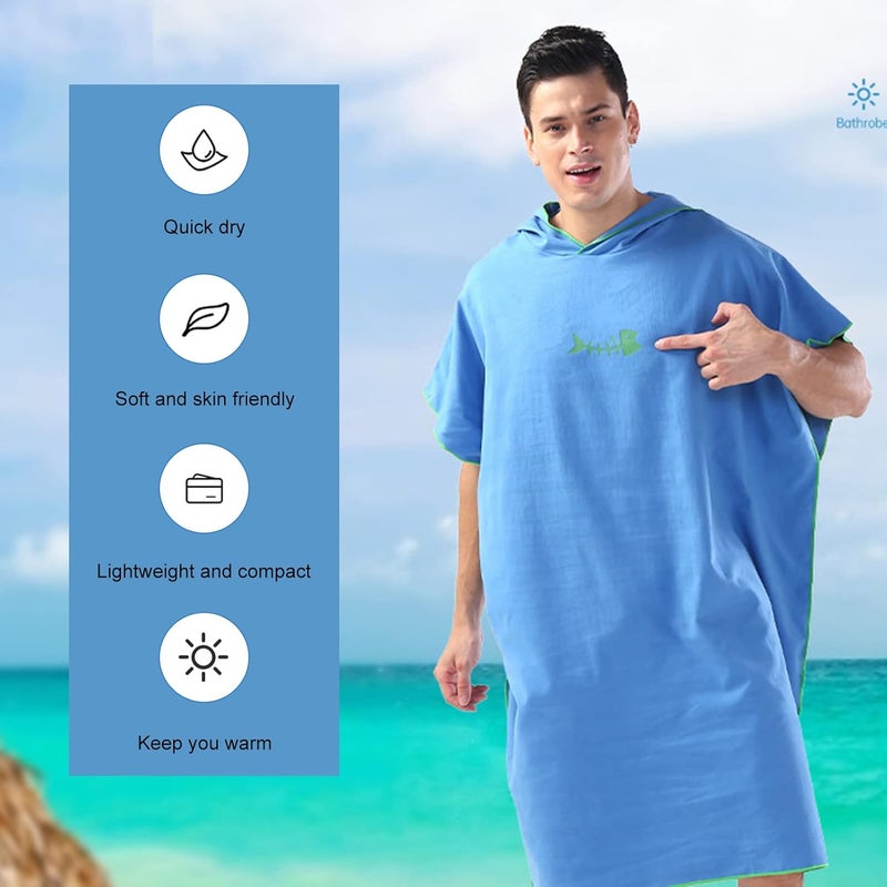 Eacam Surf Poncho Towel - Quick Dry Microfiber Beach Blanket with Hood Bath Swim Towel Wetsuit Beach Poncho for Adults - Image 1