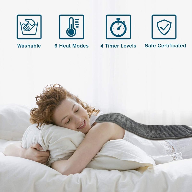 Womdee Heating Pad,Electric Heating Pad 12"x24" Large Heating Pads for Back Pain Auto Shut Off Heat Pad Moist Heating Pad with Timer,6 Temperature Settings Heated Pad for Neck,Shoulder,Elbow,Machine Washable - Image 2