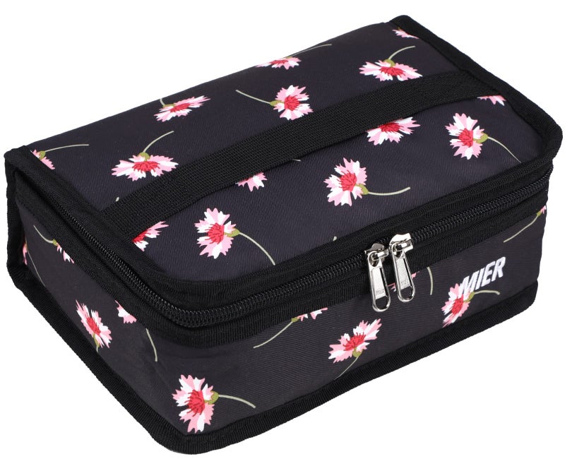 MIER Portable Thermal Insulated Cooler Bag Mini Lunch Bag for Women Teen Girls Kids Black Floral