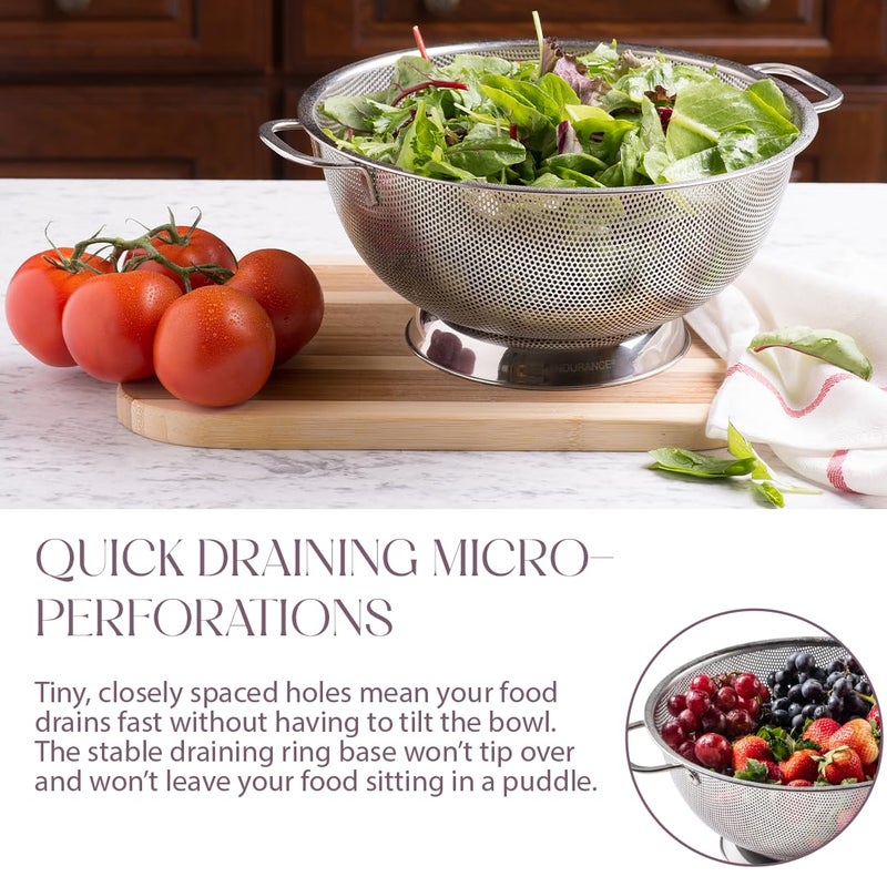 Bellemain 5 Qt Metal Colander with Handle | Pasta, Spaghetti, Berry, Fruit, Vegetable, Kitchen Food Strainer Basket | 18/8 Stainless Steel Colander Bowl | Pot Drainer for Cooking, Sifter Strainer - Image 3