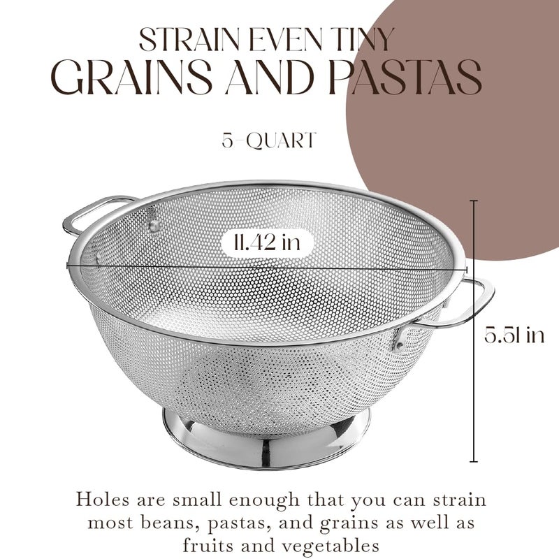 Bellemain 5 Qt Metal Colander with Handle | Pasta, Spaghetti, Berry, Fruit, Vegetable, Kitchen Food Strainer Basket | 18/8 Stainless Steel Colander Bowl | Pot Drainer for Cooking, Sifter Strainer - Image 2