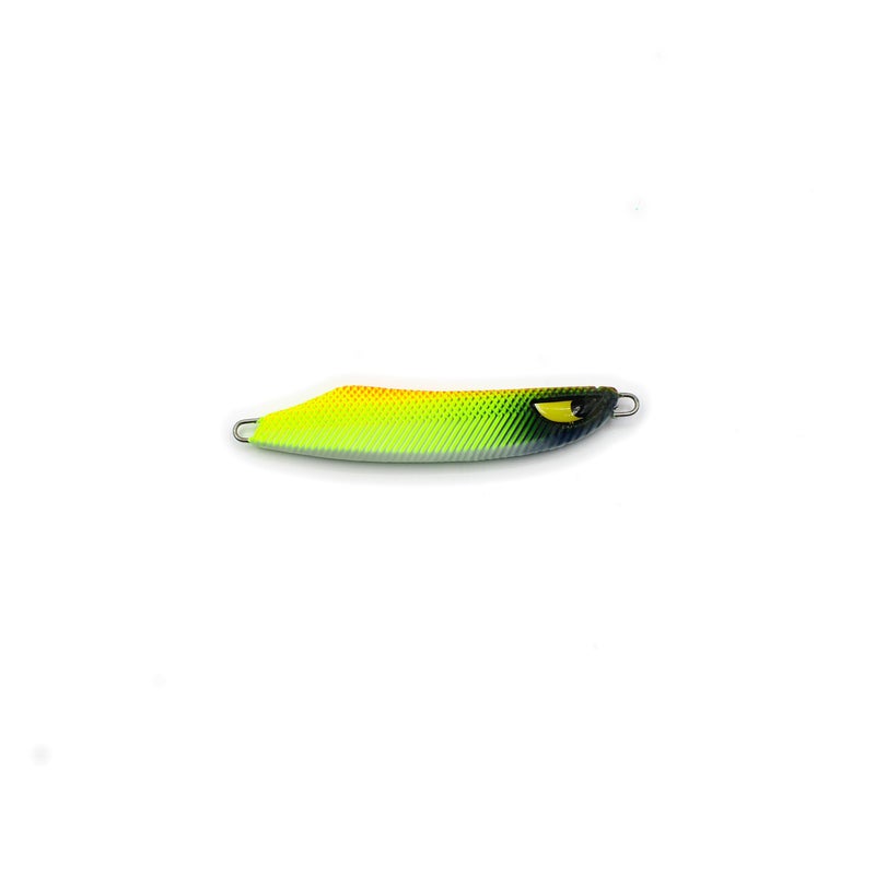 Asari Katans Metal Jig Fishing Lure, Blue, 40g, 80mm, Glow in the Dark, Chameleon Design, Realistic Fish Eye, Yellow, Orange with black accent. - Image 1
