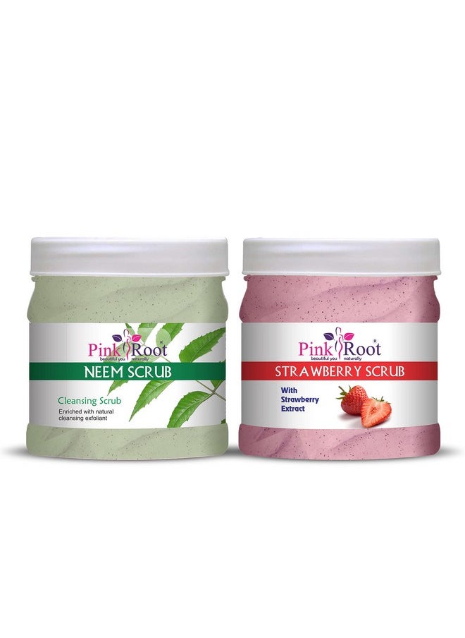 Pink Root Pink Root Neem Scrub 500gm with Strawberry Scrub 500gm  - Image 1