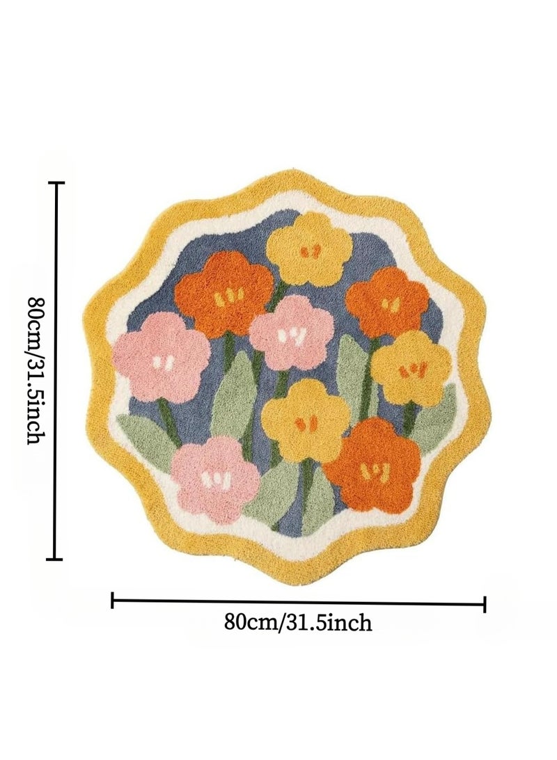 لوبيتيز 80 x 80 سم زهرة جميلة جولة حمام السجاد المضادة للانزلاق قابل للغسل البوهيمي اللون زهرة جولة السجاد مطبخ غرفة نوم مدخل ديكور رمي بطانية جميلة وأنيقة رقيق السجاد كبيرة - Image 2