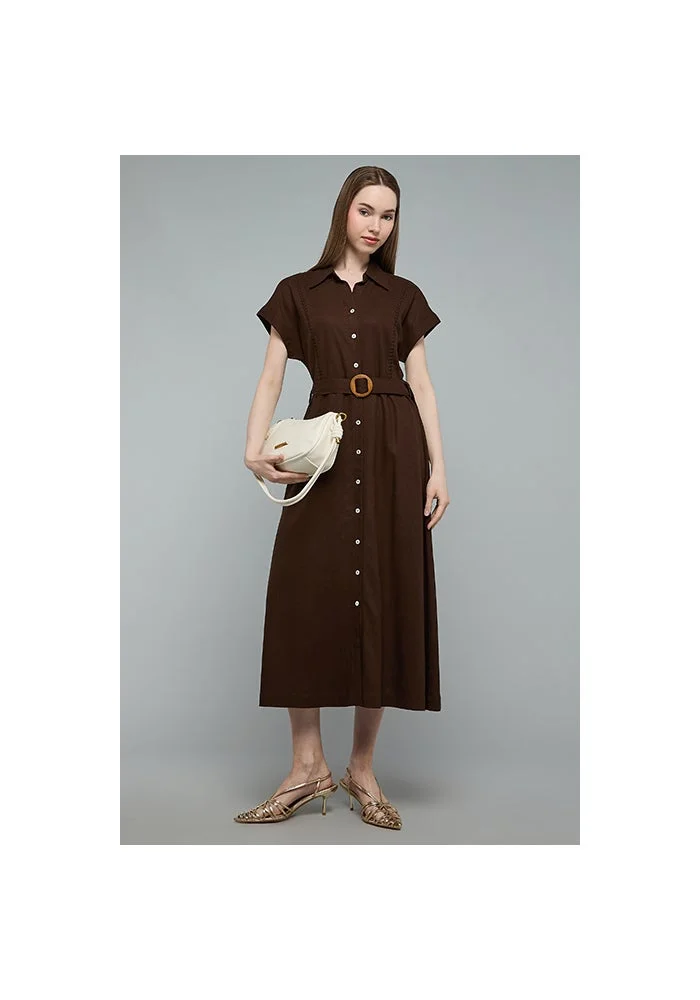 Solid Shirt Dress with Belt Detail