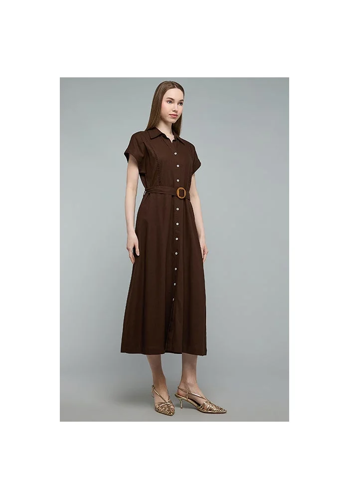 R&b  Solid Shirt Dress with Belt Detail for Women | Best Price UAE