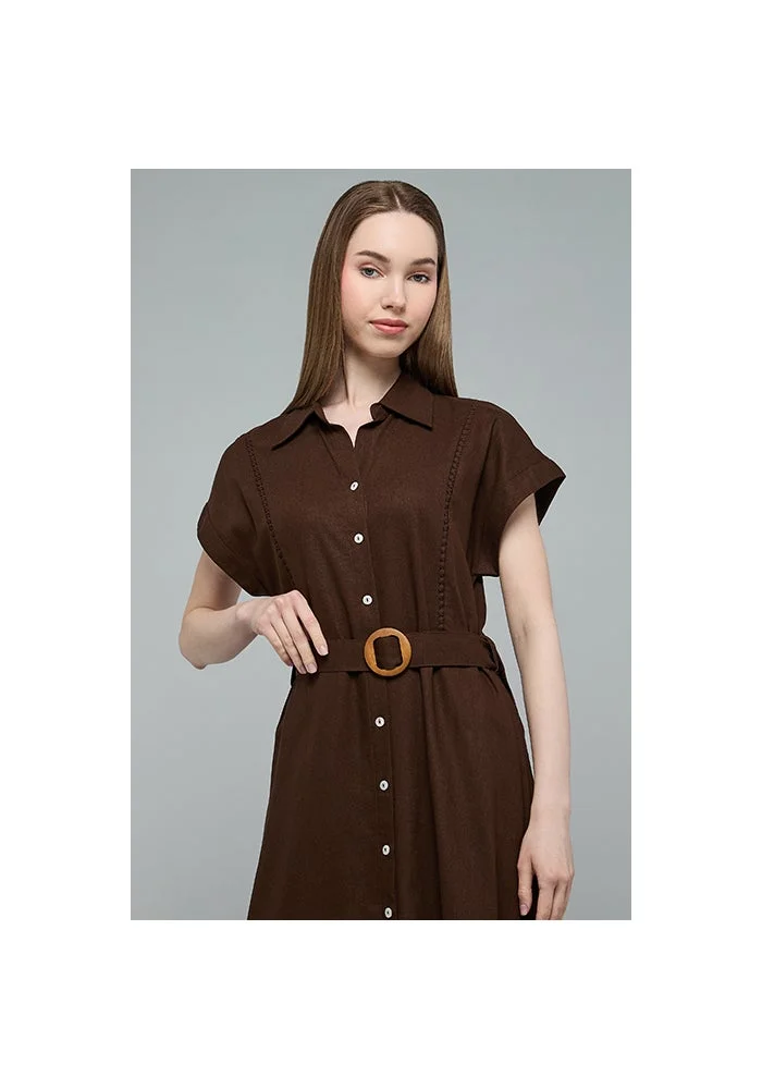 R&b  Solid Shirt Dress with Belt Detail for Women | Best Price UAE