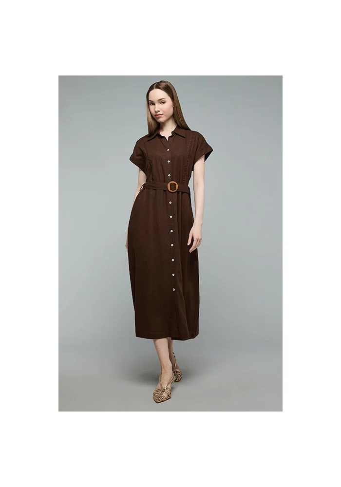R&b  Solid Shirt Dress with Belt Detail for Women | Best Price UAE