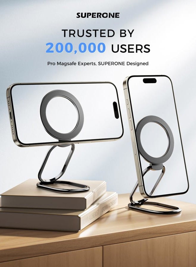 SUPERONE [2025 Upgraded] Mag Safe Phone Ring Holder, SUPERONE Adjustable Magnetic Kickstand & Removable Phone Grip Compatible with Wireless Charging Only for iPhone 17 &16 & 15 & 14 & 13 & 12 Series - Black - Image 2