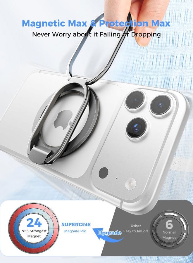 SUPERONE [2025 Upgraded] Mag Safe Phone Ring Holder, SUPERONE Adjustable Magnetic Kickstand & Removable Phone Grip Compatible with Wireless Charging Only for iPhone 17 &16 & 15 & 14 & 13 & 12 Series - Black - Image 4