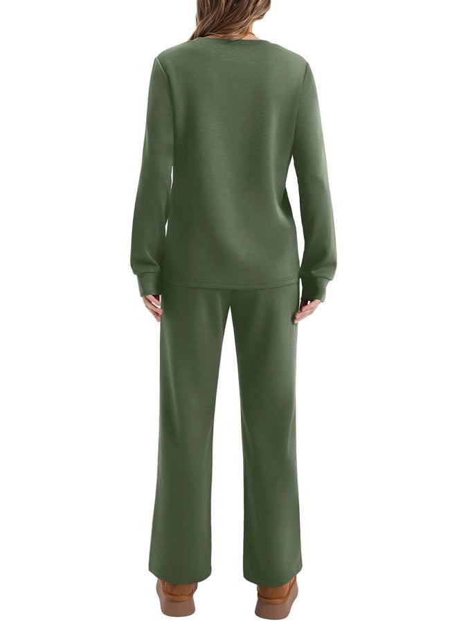WIHOLL Lounge Sets for Women 2 Piece Travel Vacation Outfits Fall Sweatsuit Tracksuit, Green, XXL - Image 5