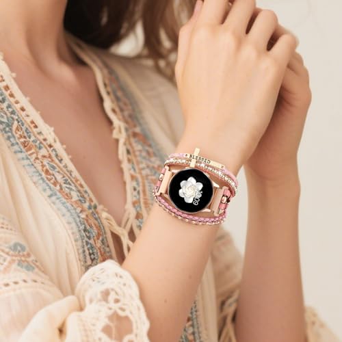 Fancywrist Boho Leather Bracelet for Samsung Galaxy Watch 8/7/6/5/4 Band 40 44mm Women, 20mm Cute Beaded Multilayer Strap for Galaxy Watch 8 Classic 6 4 Classic 43mm 47mm 42mm 46mm/Watch 5 Pro 45mm /Active2 - Image 2