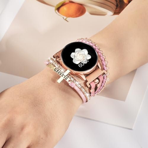 Fancywrist Boho Leather Bracelet for Samsung Galaxy Watch 8/7/6/5/4 Band 40 44mm Women, 20mm Cute Beaded Multilayer Strap for Galaxy Watch 8 Classic 6 4 Classic 43mm 47mm 42mm 46mm/Watch 5 Pro 45mm /Active2 - Image 4